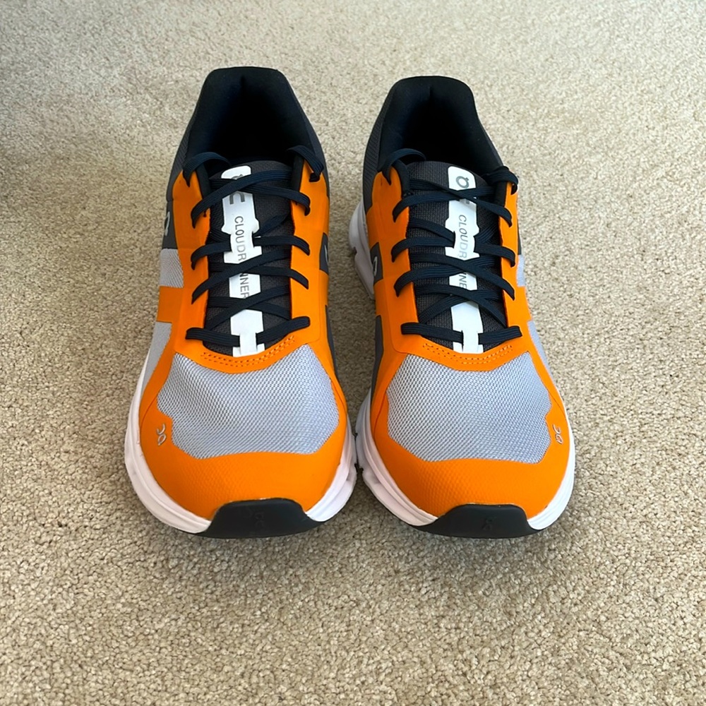 On Running cloud runner, new men’s size 10 1/2 orange and gray running shoes